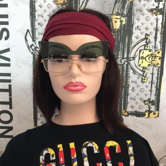 New Authentic Gucci GG0363S 001 Gold Flip-Up Rectangular Sunglasses Green Lenses - Picture 7 of 13